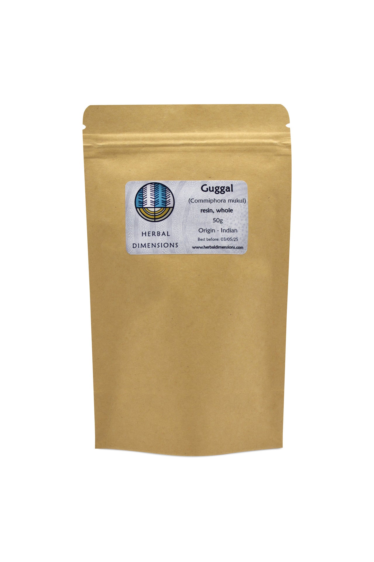 A pouch of Guggul with the Herbal Dimensions logo