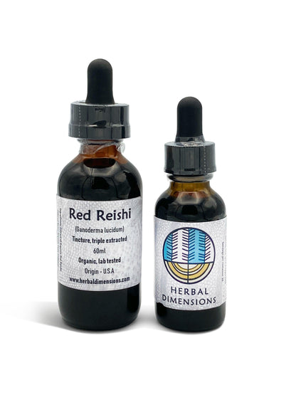 Red reishi mushroom tincture in a dropper bottler